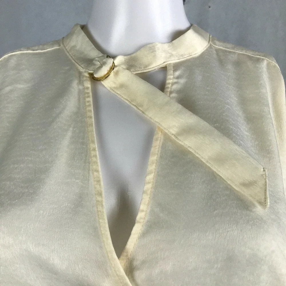 Michael Michael Kors Shirt Womens XL Ivory Surplice Tie Neck Short Sleeve Blouse